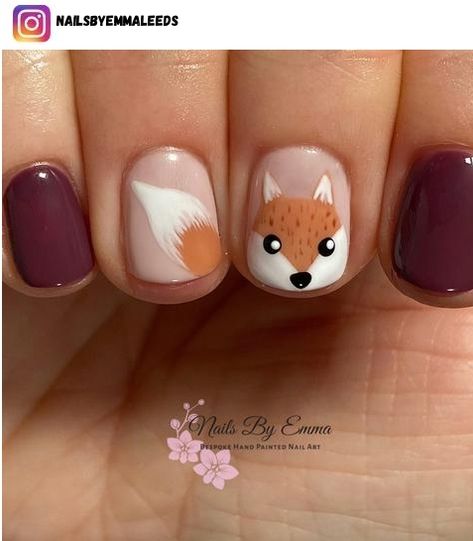 Autumn Fox Nails, Fox Nails, Designs For Short Nails, Thanksgiving Nail Art, Art Coquillage, Animal Nail Art, Simple Fall Nails, Cute Nails For Fall, Happy Nails