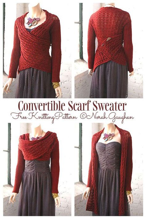 Convertible Scarf Sweater, Sweater Free Knitting Pattern, Scarf Sweater, Crochet Clothes For Women, Pattern Knitting, Knitting Charts, Sweater Knitting Patterns, Free Knitting Pattern, Knitted Shawls