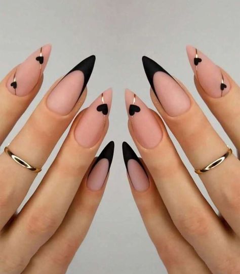 Matte Black French Tip, Black Almond Nails, Black French Tip, Stiletto Nails Short, Black Stiletto Nails, Long Almond, Nagellack Trends, Matte Black Nails, Almond Shape Nails