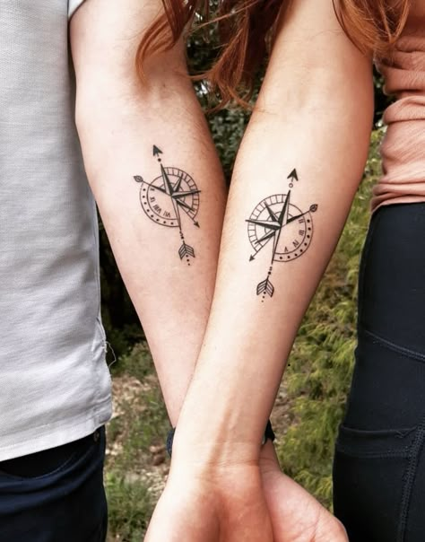 Friendship Arrow Tattoo, Friendship Tattoo Ideas, Matching Symbols, Fingerprint Tattoos, Friendship Tattoo, Puzzle Piece Tattoo, Maching Tattoos, Matching Best Friend Tattoos, Matching Sister Tattoos