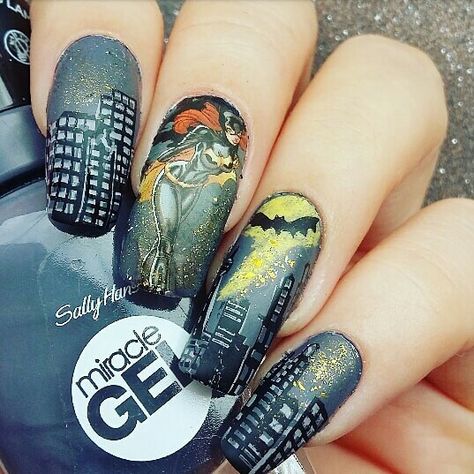 Comics Nails, Dc Nails, Batman Nails, Batgirl, Nails Design, Nails Art, Class Ring, Dc Comics, Nail Designs