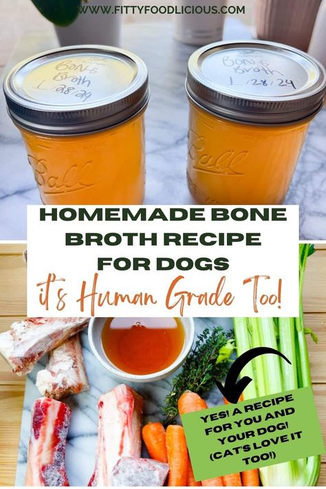 Homemade bone broth recipe for dogs that's human grade too is easy to make with fresh ingredients like beef marrow bones from the butcher, beef knuckle bones, celery, carrots, thyme, fresh parsley, and water. You will also need a crock pot or slow cooker for this simple bone broth recipe for dogs. Chicken Bone Broth Recipe For Dogs, Dog Broth Recipe, Bone Broth For Dogs Recipes Crockpot, Beef Broth For Dogs, Homemade Bone Broth For Dogs, Dog Bone Broth Recipe, Bone Broth For Dogs Recipes, Dinner Recipes Dutch Oven, Disco Recipes