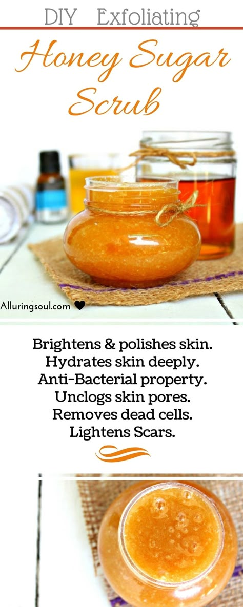 DIY Exfoliating Honey Sugar Scrub is the classic weapon to fight with skin dryness, acne, scars and dead skin cells. Honey sugar scrub helps you to make skin soft and supple. Check out how can it help you to solve your problem. Honey Sugar Scrub, Honey Diy, Diy Acne, Natural Cold Remedies, Diy Scrub, Scrub Recipe, Sugar Scrubs, Skin Dryness, Natural Cough Remedies