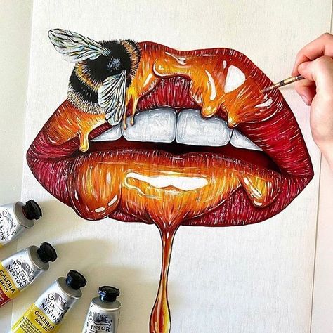 Dripping Lips Drawing, Lip Artwork Paintings, Fruit Lips Drawing, Drip Artwork, Colored Pencil Artwork Ideas, Prismacolor Drawing, Lip Artwork, Sketch Instagram, Lip Drawing