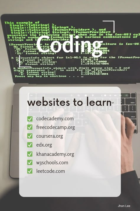 Mastering Code for Free: Top Websites to Learn Coding - Explore Python, JavaScript, HTML/CSS, and more! Access interactive lessons at Codecademy, hands-on projects at freeCodeCamp, coding contests at LeetCode. Boost your skills with web development resources from W3Schools and MDN Web Docs. Learn from Coursera, edX, Khan Academy, SoloLearn, YouTube, and Udemy. Start your coding journey now! Basic Computer Programming, Computer Science Programming, Coding Lessons, Data Science Learning, Learn Computer Science, Coding Tutorials, Learn Web Development, Learn Coding, Learn Computer Coding