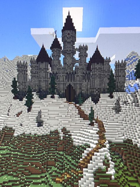 Un château dans la montagne #Minecraftbuilds Source ➡️ Minecraft Building Ideas Castles, Mountain Castle Minecraft, House Ideas Floor Plans, Megabase Minecraft, Minecraft Megabase, Minecraft Mountain House Ideas, Mountain House Ideas, Minecraft House Ideas Easy, Minecraft Mountain Castle