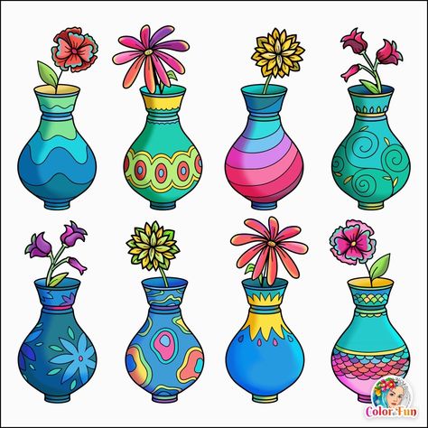 Princess Paper Dolls Printable, Flower Vase Drawing, Kindergarten Drawing, Flower Vase Design, رسم كاريكاتير, Kids Art Studio, Flower Pot Design, Art Essentials, Ramadan Crafts