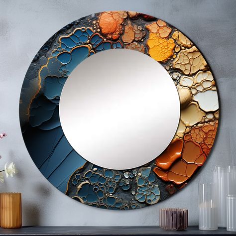 DesignArt proudly brings you our exclusive collection of mirror on metal with printed designs. Metal wall decors, a staple decor item in every home have now become more than just a mirror- they have become piece of art. Mirror Store, Bedroom Mirror, Blue Bedroom, Round Mirrors, Modern Wall Decor, Paper Quilling, Abstract Shapes, Metal Wall Decor, Resin Crafts