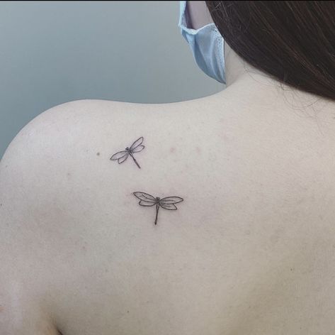 Dragonfly Small Dragonflies Tattoo, Double Dragonfly Tattoo, Tiny Dragonfly Tattoo Simple, Dragon Fly Small Tattoo, Fine Line Dragonfly Tattoo Design, Dainty Dragonfly Tattoo Simple, Two Dragonflies Tattoo, Small Dragon Fly Tattoo For Women, Minimalistic Dragonfly Tattoo