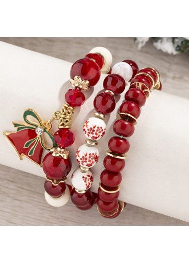 Color:Red;Package Contents:3 X Bracelets;Occasion:Other; Christmas Stretch Bracelets, Christmas Jewelry Diy Bracelets, Christmas Beaded Bracelets, Holiday Beaded Jewelry, Valentine Bracelets, Necklaces With Beads, Bracelet Diy Ideas, Good Earrings, Holiday Bracelet