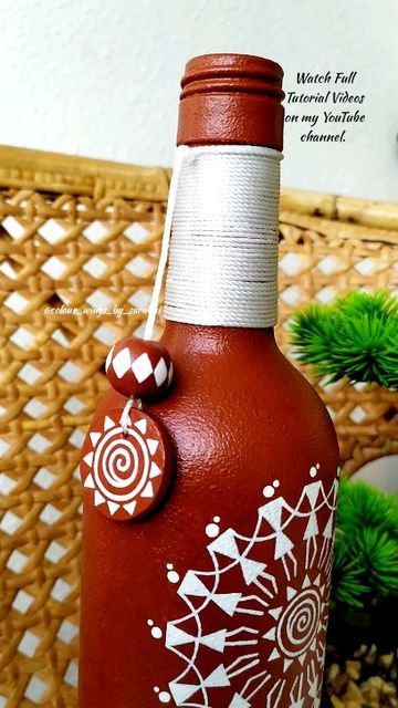 Surabhi Roy on Instagram Warli Bottle Art, Beer Bottle Crafts Decoration, Glass Bottles Painting, Painting Objects, Diy Resin Wall Art, Bottle Paintings, Bottle Art Projects, Mdf Art, Puppy Crafts