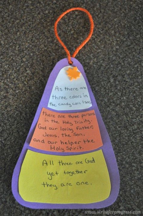 Candy Corn Trinity Craft at Strive For Progress Halloween Sunday School Crafts, Candy Corn Ideas, Candy Corn Trinity, Trinity Craft, Halloween Sunday School, Corn Ideas, Preschool Ministry, Sunday School Projects, Fall Crafting