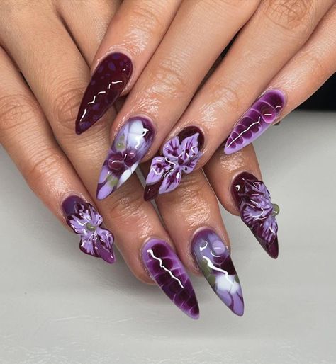 💜 Embrace Elegance with Our Exquisite 3D Purple Floral Press On Nails - A Perfect Blend of Artistry and Sophistication! 🌸 Transform your nails into a canvas of luxury and elegance with this stunning set of 3D Purple Floral Press On Nails. Each nail is a work of art, meticulously crafted to bring out the beauty and sophistication of floral designs, perfect for special occasions or adding a touch of glamour to your everyday style. Product Details: 🌸 Handcrafted 3D Floral Designs: Every nail in Aug Nails, Garden Nail Art, Orchid Nails, 3d Flower Nails, Floral Nail Art, Flower Nail Art, Luxury Nails, Dream Nails, 3d Nail Art