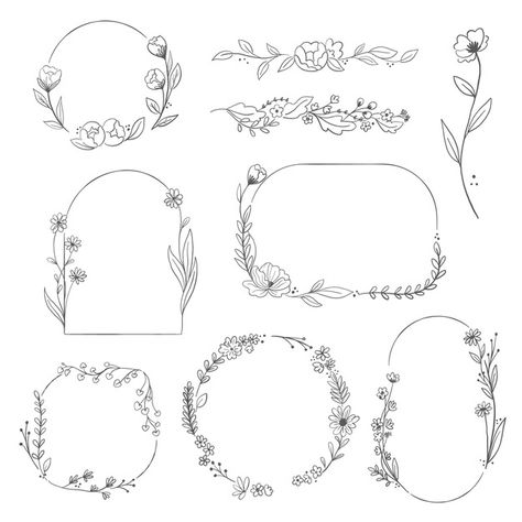 Border Tattoo, Drawn Frames, Floral Design Drawing, Drawing Borders, Framed Tattoo, Line Art Flowers, Doodle Frames, Hand Drawn Type, Drawn Flowers