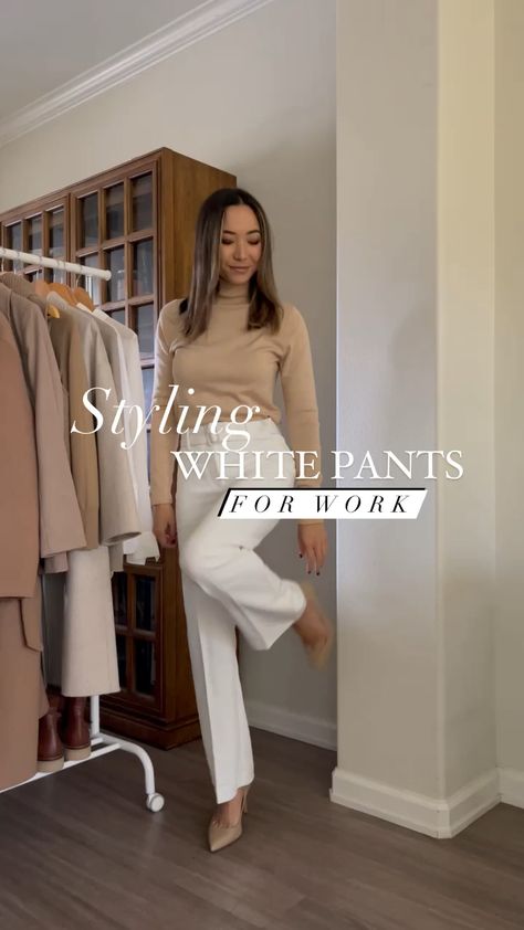 White Slacks Outfit Classy, Styling White Pants, White Pants Outfit Winter, Navy Blue Pants Outfit, Pants For Winter, Blue Pants Outfit, White Pants Winter, Slacks Outfit, Smart Casual Work Outfit Women