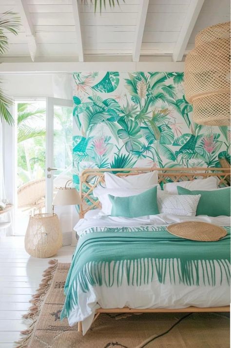 Brett Maverick, Morocco Bedroom, Summer Bedroom Aesthetic, Hawaii Bedroom, Tropical Theme Bedroom, Summer Bedroom Ideas, Summer Bedroom Decor, Tropical Room, Tropical Bedroom