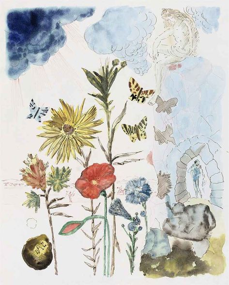 Salvador Dali Drawing, Dali Art, Photography Inspiration Nature, Watercolor Paintings Nature, Flowers And Butterflies, Salvador Dali, Wall Poster, Fine Arts Posters, Giclee Art