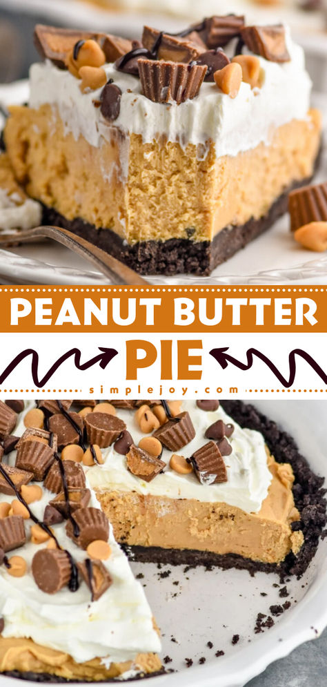 This Peanut Butter Pie is going to be your family’s favorite tradition. Make this delicious pie for holidays and celebrations and watch everyone fall in love. Homemade Pies For Thanksgiving, Deserts Recipes Pie, Easy Pie Thanksgiving, Recess Pie, Thanksgiving Peanut Butter Desserts, Recees Peanut Butter Pie, The Best Peanut Butter Pie, Pies To Make For Thanksgiving, No Bake Thanksgiving Pie