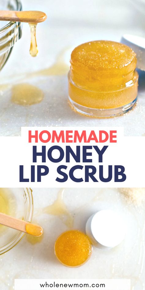 Sugar Lip Scrub Diy, Homemade Lip Scrub, Honey Lip Scrub, Natural Lip Scrub, Lip Scrub Recipe, Lip Scrub Homemade, Honey Diy, Sugar Scrub Homemade, Lip Scrub Diy