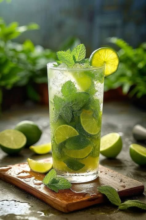 Mojitos Aesthetic, Green Drink Aesthetic, Mojito Photography, Greens Diet, Mojito Aesthetic, Fruit Juice Brands, Cocktails Made With Rum, Lime Syrup, Lime Mojito