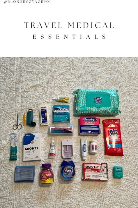 International Travel Medicine Kit, Medicine Bag Travel, Travel Medicine Bag, Packing Medications For Travel, Travel Emergency Kit, Diy Travel Kits, Medical Essentials, Travel Medicine Kit, Minimalist Travel Packing