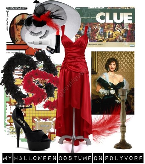 "Clue's Miss Scarlet" by mollylmk on Polyvore Cluedo Party, Clue Play, Clue Costume, Stage Costume Design, Miss Scarlet, Purim Costumes, Clue Party, Mystery Dinner Party, Hot Halloween Outfits