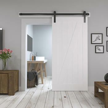 Urban Woodcraft – Cambria Z Barn Door Barn Doors In The House, White Barn Doors, Closet Bathroom, Office Pantry, Custom Barn Doors, Sliding Door Design, Barn Door Designs, Barn Door Kit, Pantry Closet