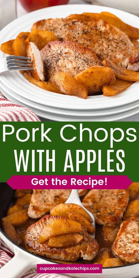 Get ready for fall flavors with these Apple Pork Chops! Juicy pork chops are pan-seared and simmered in a sweet and savory sauce made from fresh apples, brown sugar, and cinnamon. This dish is easy to make and perfect for a busy weeknight, offering the perfect balance of sweetness and saltiness. Serve with mashed potatoes for a hearty meal! What To Season Pork Chops With, Pork Chops And Cinnamon Apples, Pork Chops With Sweet Potatoes And Apple, Bone In Pork Chops With Apples, Pork Chop And Apple Recipes Crock Pot, Apple Cider Glazed Pork Chops, Pork Chops And Apples Crockpot, Pork Chop Recipes Apple, Pork Chops And Apples Recipes