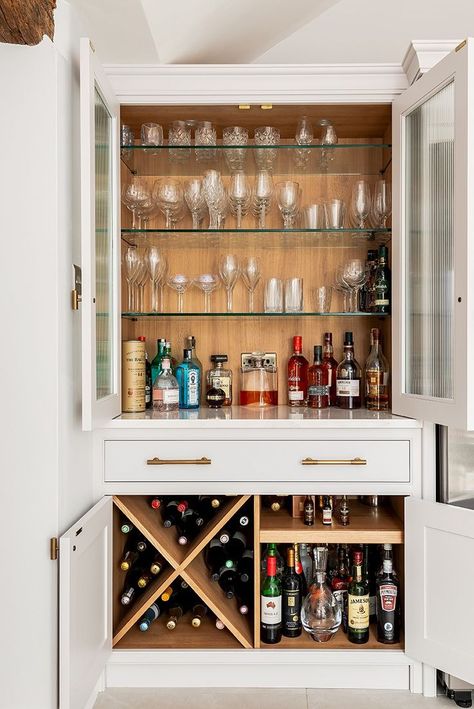 Orangery Interior, Bar Cupboard, Drinks Storage, Hotel Minibar, English Cottage Kitchens, Cabin Bar, Lodge Ideas, Bookcase Bar, Home Bar Areas