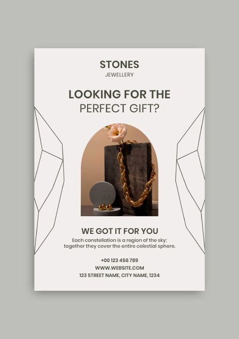 Elegant Hand-drawn Stones Jewelry Flyer Jewellery Flyer Design, Jewelry Flyer Design, Jewelry Flyer, Social Media Marketing Planner, Jewellery Exhibition, Marketing Planner, Small Business Inspiration, Marketing Flyers, Jewelry Photoshoot