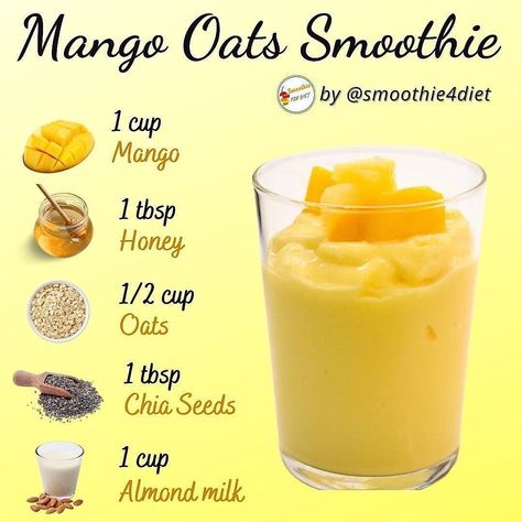 @smoothie4body on Instagram: “DRINK OR PASS? . Mango - Oats - Chia Seed Smoothie: An easy recipe for a refreshing and delicious mango smoothie packed with chia seeds.…” Oats Smoothie Recipes, Chia Seed Smoothie, Mango Smoothie Recipes, Juice Smoothies Recipes, Easy Healthy Smoothies, Oat Smoothie, Chia Seed Recipes, Breakfast Smoothie Recipes, Smoothie Drink Recipes