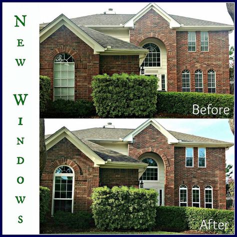 New Windows Before and After Replacement Windows Before And After, Window Replacement Before And After, Tinted House Windows, Before And After Home, Replacement Windows, New Windows, Window Replacement, Window Tint, Diy Building