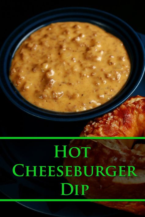 Cheeseburger Dip Recipe, Big Pretzel, Bacon Cheeseburger Dip, Cheeseburger Dip, Dip For Tortilla Chips, Crock Pot Dips, Dip Recipes Easy, Bacon Cheeseburger, Xmas Food