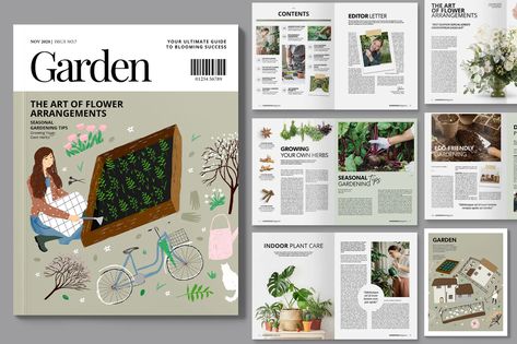 Gardening Magazine Template, Print Templates ft. gardening & garden - Envato Herbs Garden Indoor, Advertorial Design, Seasonal Gardening, Chalk Photos, Plant Workshop, Gardening Magazine, Newsletter Layout, Garden Magazine, Nature Projects