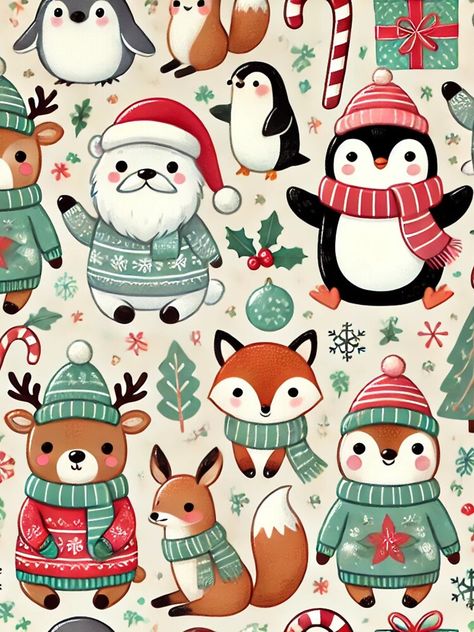 Cute critters in festive holiday cheer! This adorable animal Christmas pattern adds a playful touch to any wardrobe. Perfect for cozy holiday vibes! Cute Critters, Animal Christmas, Holiday Vibes, Winter Animals, Cozy Holiday, Festive Holiday, Sticker Book, Holiday Design, Christmas Pattern