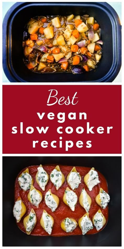 Easy Vegan Slow Cooker Recipes that will make your life easier. Dump dinners that are simple to make for comforting family meals. From soups and stews to pasta, curry and drinks. #slowcooker  #veganslowcooker #veganslowcookerrecipes #crockpot #vegancrockpot #vegancrockpotrecipes #slowcookerrecipes #crockpotrecipes #crockpotmeals #crockpotmealseasy #slowcookereasy Vegan Crockpot Recipes, Vegan Slow Cooker Recipes, Vegan Crockpot, Vegan Slow Cooker, Vegetarian Crockpot Recipes, Dump Dinners, Easy Slow Cooker Recipes, Recipes To Make, Easy Slow Cooker