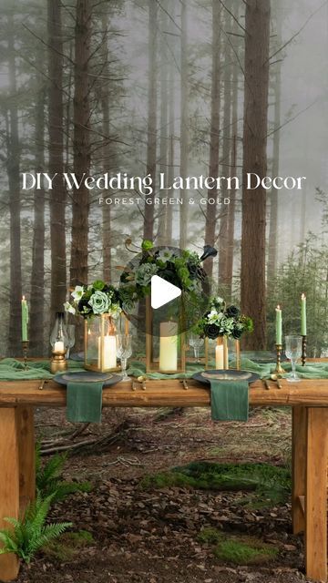 Ling's Moment | Artificial Floral & Wedding Decor on Instagram: "Add magical flickers of candlelight to your wedding tables with these DIY lanterns in Forest Green & Gold ✨

And check out the rest of this lush, earthy collection at the link in our bio 🌿

#lingsmoment #forestgreen #weddingfloral #wedding2024 #weddingflowers #greengold #bridetobe #weddinginspo #fauxflowers #weddingideas #weddingdetails #weddingdecor #diylanterns #candlelightwedding #earthydecor" Forest Reception Decor, Diy Wedding Lanterns, Earthy Wedding Decorations, Candle Light Wedding, Rustic Outdoor Decor, Lantern Decor Wedding, Earthy Decor, Earthy Wedding, Floral Wedding Decorations