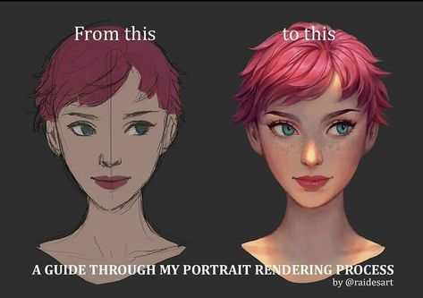 Rendering Process, Render Art, How To Render, Portrait Tutorial, Digital Painting Techniques, 얼굴 그리기, Digital Art Beginner, 캐릭터 드로잉, Arte Inspo