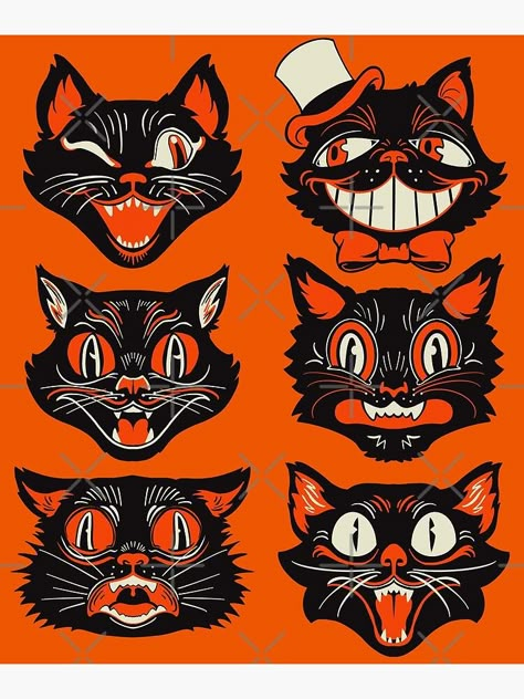 Black Cat Face, Vintage Halloween Art, Vintage Halloween Images, Cat Faces, Halloween Tattoo, Halloween Artwork, Halloween Black Cat, Vintage Halloween Decorations, Halloween Illustration