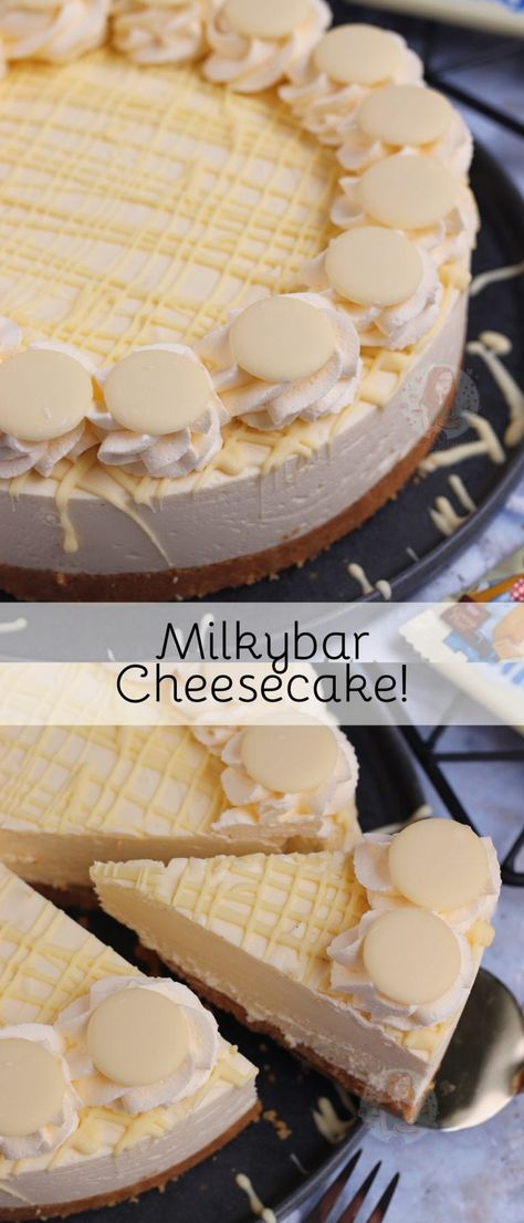 Milkybar Cheesecake! - Jane's Patisserie Milkybar Cheesecake Recipe, Biscuit Base Desserts, Cheesecake Flavours, Boutique Patisserie, Patisserie Vegan, Patisserie Fine, Janes Patisserie, Chilled Desserts, Chocolate Chip Cake