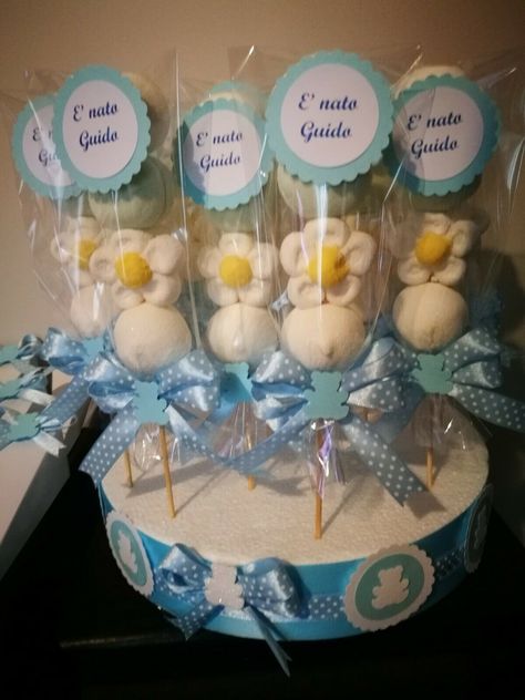 Spiedini di Marshmallow - Tema Orsetto Celeste Baby Shower Cookies, Big Shot, Dessert Table, Candy Bar, Kids And Parenting, Nutella, Confetti, Baby Shower, Candy