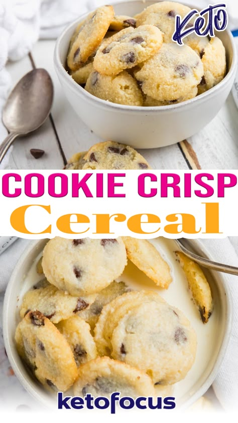 Keto Cereal Recipe, Protein Pastries, Waffle Crisp Cereal, Vegan Cereal, Cookie Cereal, Cookie Crisp Cereal, Galletas Keto, Low Carb Cereal, Low Carb Cookies Recipes