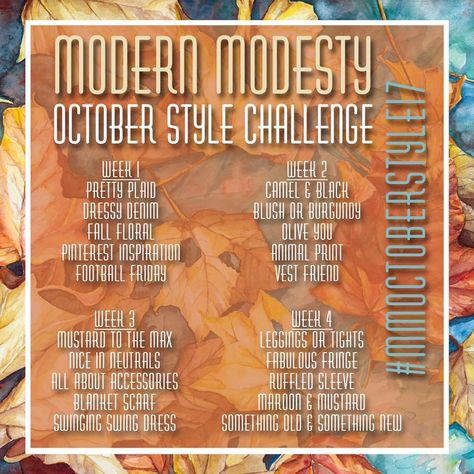 October style challenge modern modesty October Style Challenge, 300 Drawing Prompts, October Style, October Challenge, Next In Fashion, 365 Photo Challenge, Makeup Challenge, Photo Challenges, October Fashion