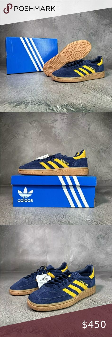 ADIDAS Handball Spezial Night Indigo Yellow 8W Adidas Handball Spezial, Adidas Handball, Size 8 Women, Sneaker Games, Adidas Shoes, Classic Design, Casual Wear, Adidas, Exterior