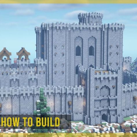 Did you know that castle is one of the most popular Minecraft house ideas? Whether it's big, it's small, or it's weird, people love castles in block games, especially in Minecraft! Besides, there are way many blocks that fit well with the build, and the time required to get them is actually easy, compared to any wooden houses. In order to build this giant castle, you need to mine a lot of cobblestone and stone, that's it! House Ideas For Minecraft, Minecraft Castle Walls, Giant Castle, Ideas For Minecraft, Block Games, Castle Minecraft, Minecraft House Ideas, Stone Castle, Minecraft City Buildings