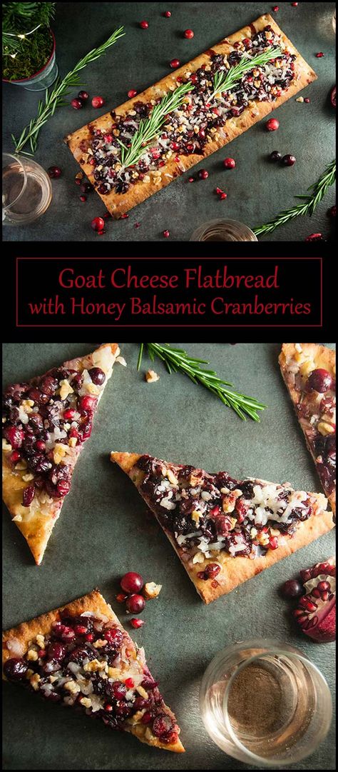 Holiday Goat Cheese Flatbread with Honey Balsamic Cranberries and Pomegranate from www.seasonedsprinkles.com #ad @JoanofArcBrie #JoanofArcGoat Goat Cheese Flatbread, Holiday Finger Foods, Goats Cheese Flatbread, Halloween Fingerfood, Christmas Finger Foods, Halloween Finger, Halloween Finger Foods, Cheese Flatbread, Honey Balsamic