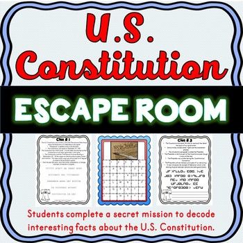 U.S. Constitution ESCAPE ROOM Activity! Constitution Day -Founders Month Constitution Day Activities, Escape Room Activities, Government Activities, Constitution Activities, Room Activities, Social Studies Notebook, 13 Colonies, American History Lessons, Social Studies Unit