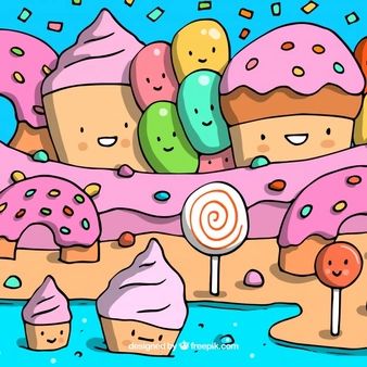 Free Vector | Colorful candy land background in hand drawn style Candyland Drawing, Candy Land Drawing, Candy Illustration Art, Candy Land Background, Goddess Oc, Land Background, Candy Text, Memory Drawing, Candy Icon