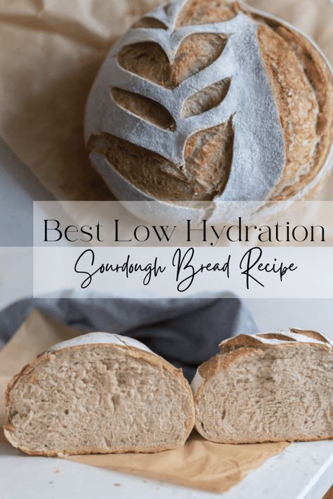 This low hydration sourdough bread recipe is great for beginners! At 60% hydration, it's easier to work with, yet still full of delicious sourdough flavor. A slice of this bread is perfect on its own slathered with butter or as the ends to a delicious lunchtime sandwich. #LowHydrationSourdoughBread #FarmhouseonBoone Low Hydration Sourdough Recipe, Low Hydration Sourdough, High Hydration Sourdough Bread Recipe, Low Hydration Sourdough Bread, High Hydration Sourdough Bread, Sourdough Hydration, Recipe Using Sourdough Starter, Artisan Bread Recipes, Probiotic Foods