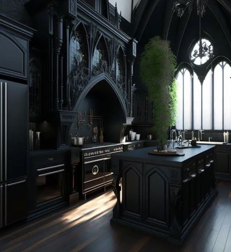 Gothic Black House, Modern Goth Interior, Gothic Home Decor Modern, Black Victorian House, Gothic Modern House, Goth Interior Design, Modern Gothic Home, Gothic Home Interior, Contemporary Gothic